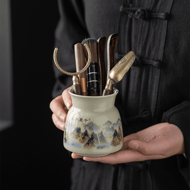 茶具家用陶瓷中式日式茶道茶刀白瓷手工高档简约竹制釉下彩六件套