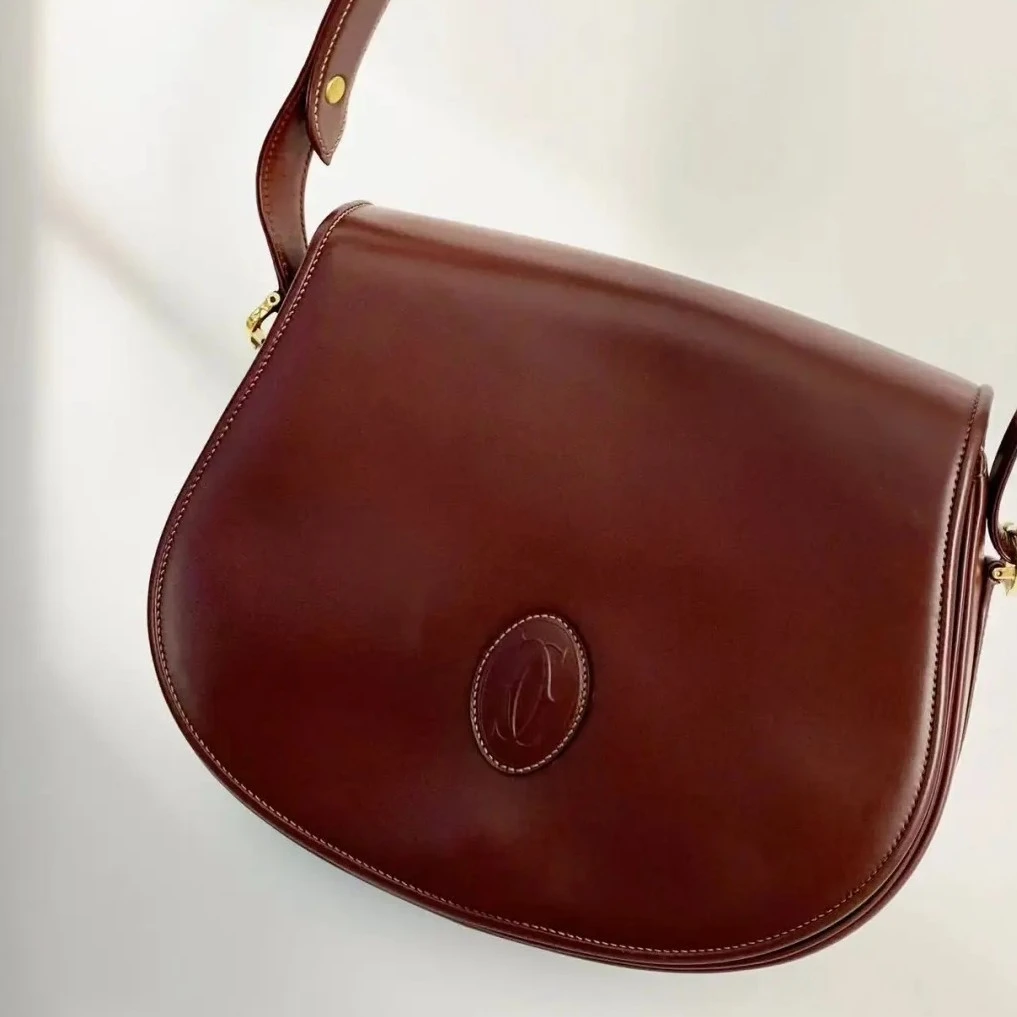 95新  cartier卡地亚中古波尔多红盾牌单肩包斜挎包
