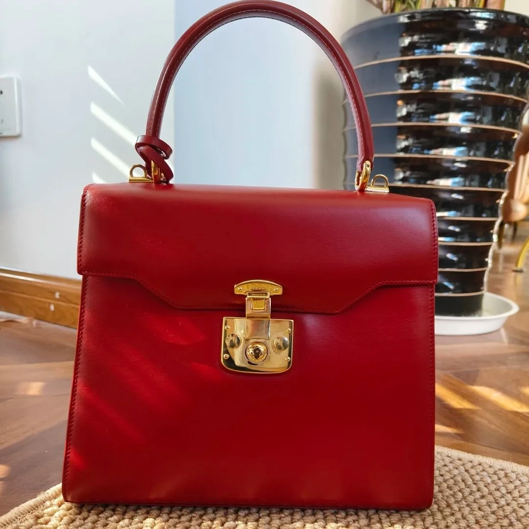 95新  Gucci古驰中古红金手提包单肩包斜挎包