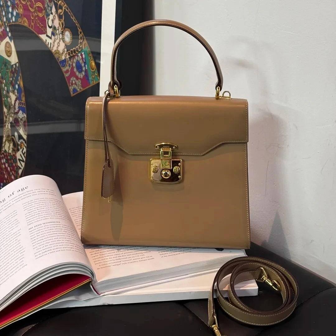 95新  Gucci古驰中古奶茶色手提包单肩包斜挎包
