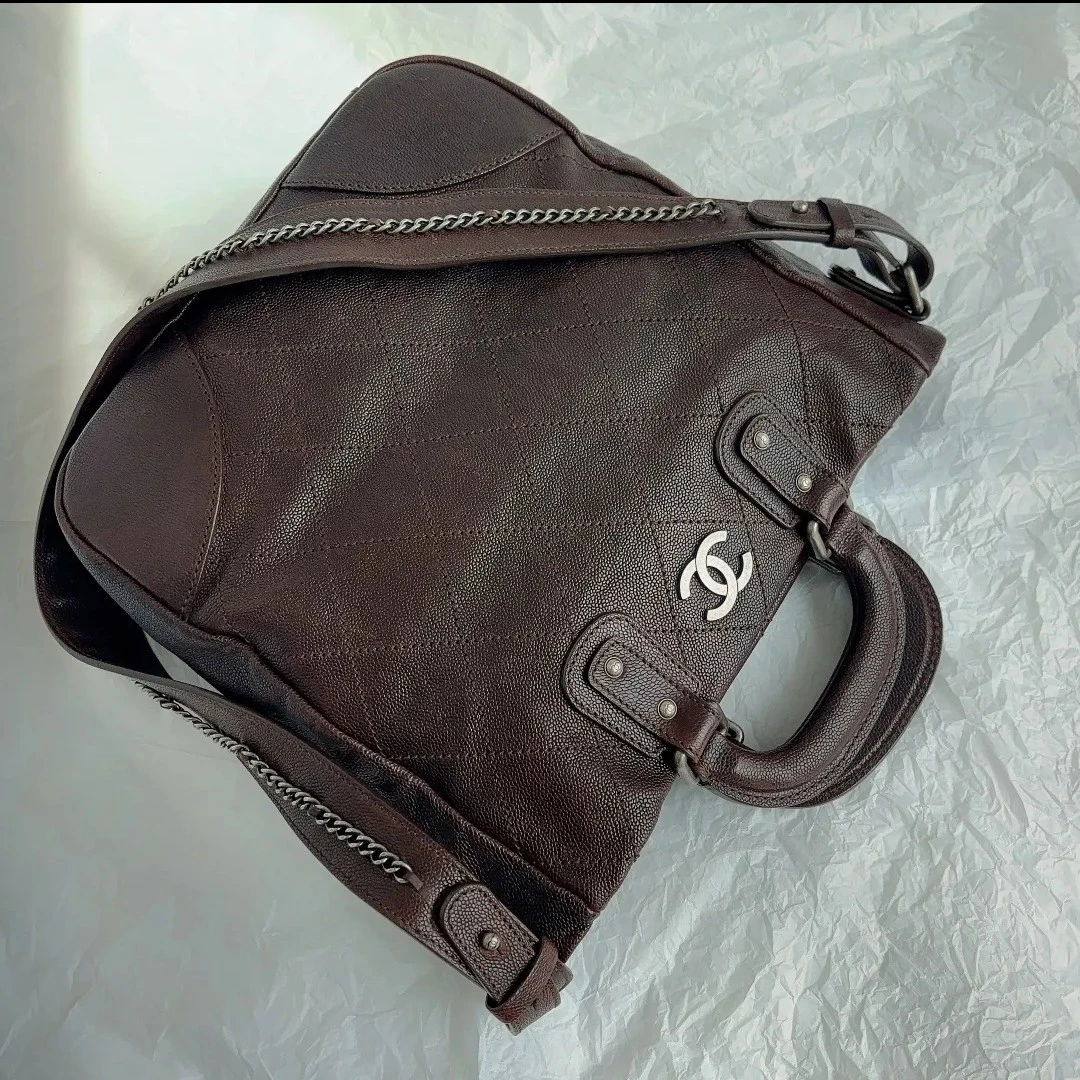 95新 Chanel/香奈儿 CHANEL香奈儿中古深咖色手提包斜挎包