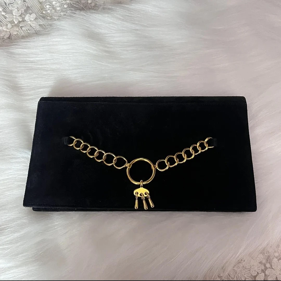 95新  Hermes 爱马仕中古黑色麂皮手拿包