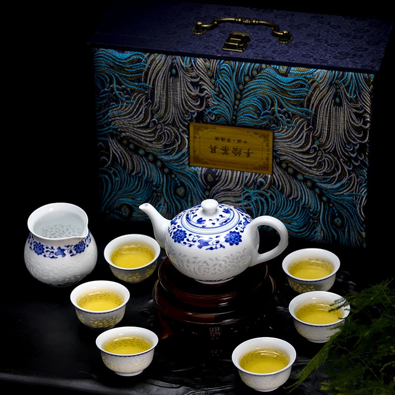 陶东方景德镇玲珑茶具套装高档家用陶瓷盖碗杯高端功夫茶具乔迁