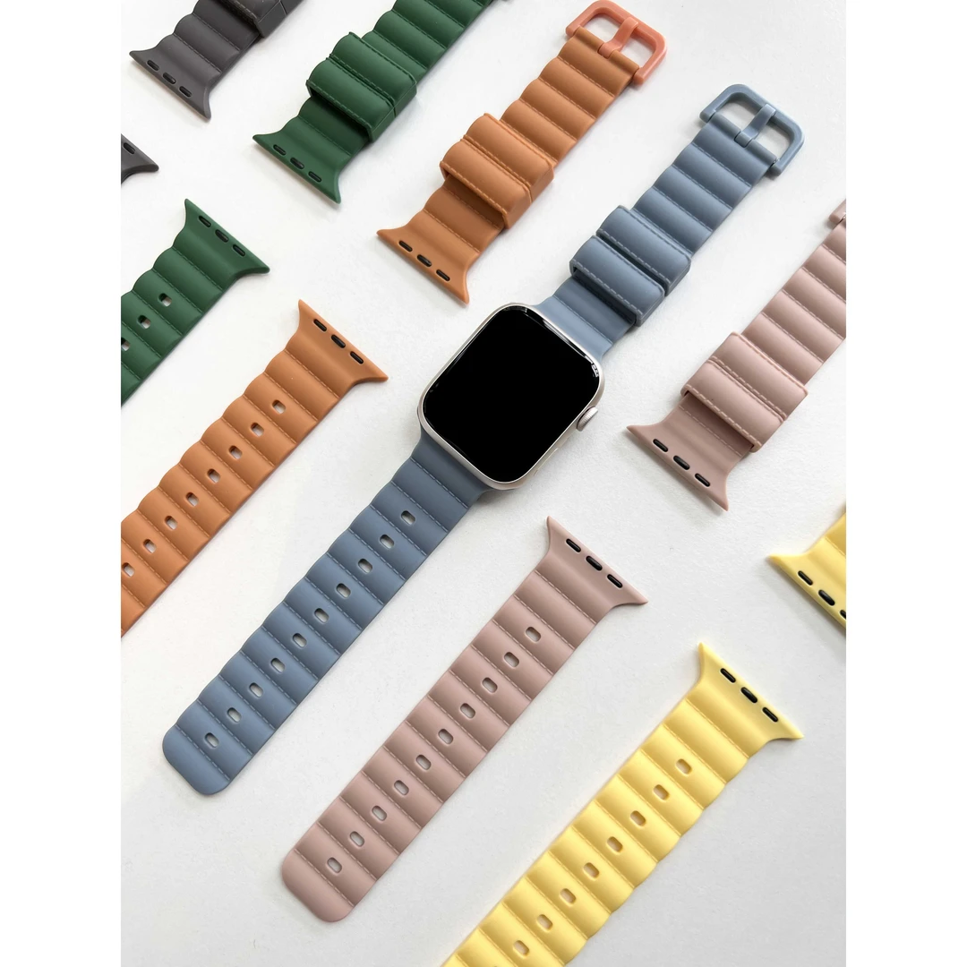 浪花硅胶表带适用苹果iwatchS9/8手表带applewatch7/6/5/ultra/2