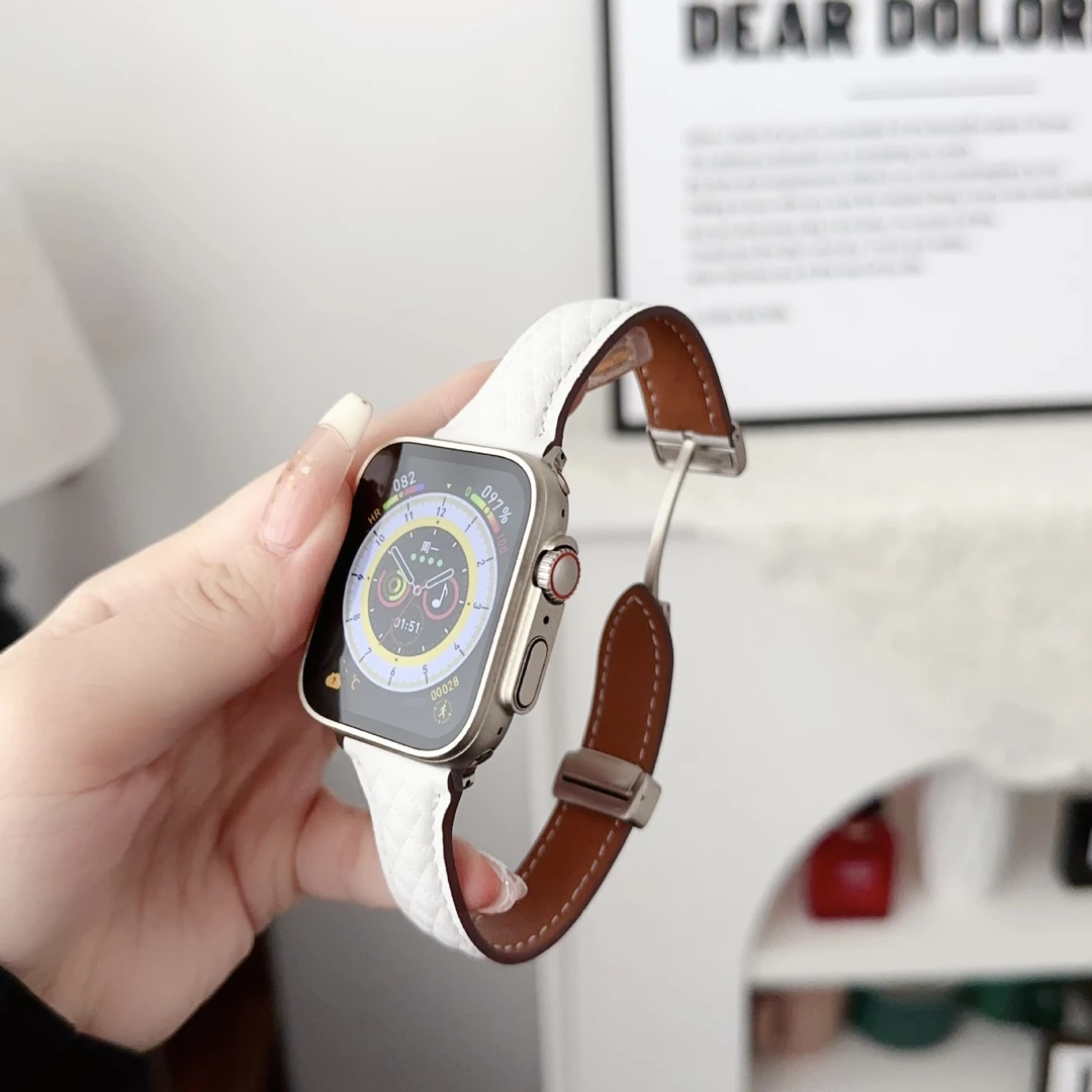 适用苹果手表表带iwatch s11/10/9皮质applewatch磁吸腕带ultra3