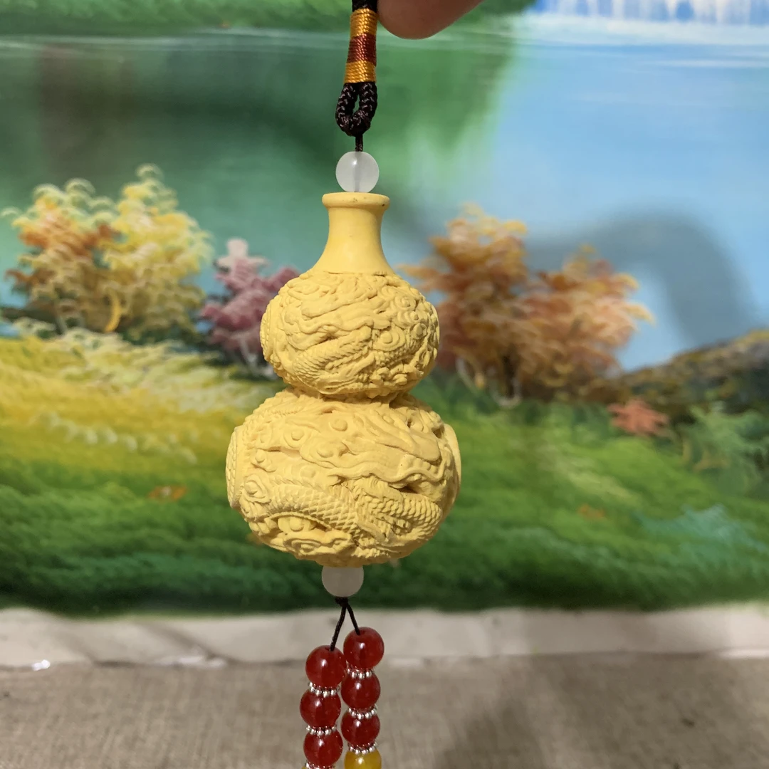 黄杨木雕出入平安双龙葫芦家居创意挂件