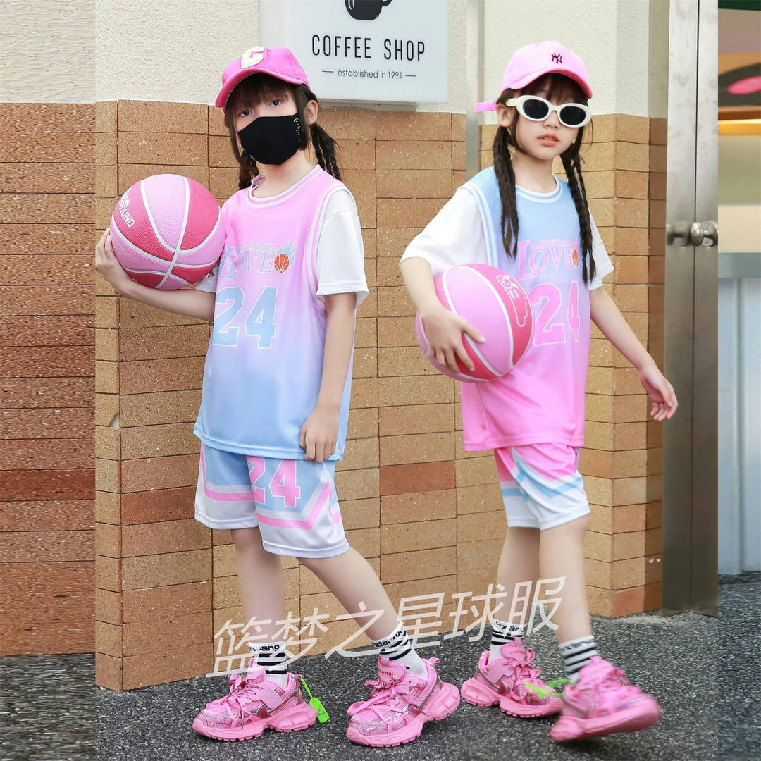 女童24号运动套装短袖中大童学生训练速干篮球表演球服假两件