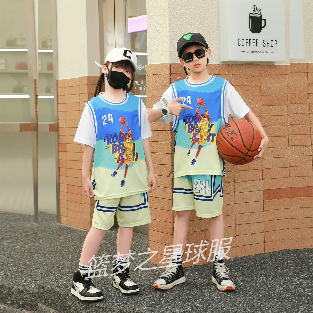 24号科比儿童篮球服男女童夏短袖比赛训练洋气学生速干假两件套装