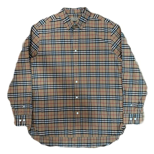 burberry百搭卡其色小格子衬衫99新XL码