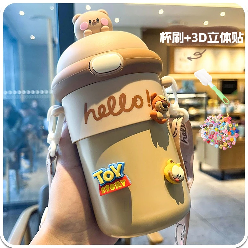 高颜值超萌弹跳吸管玻璃杯男女情侣学生便携背带水杯店庆礼品杯子