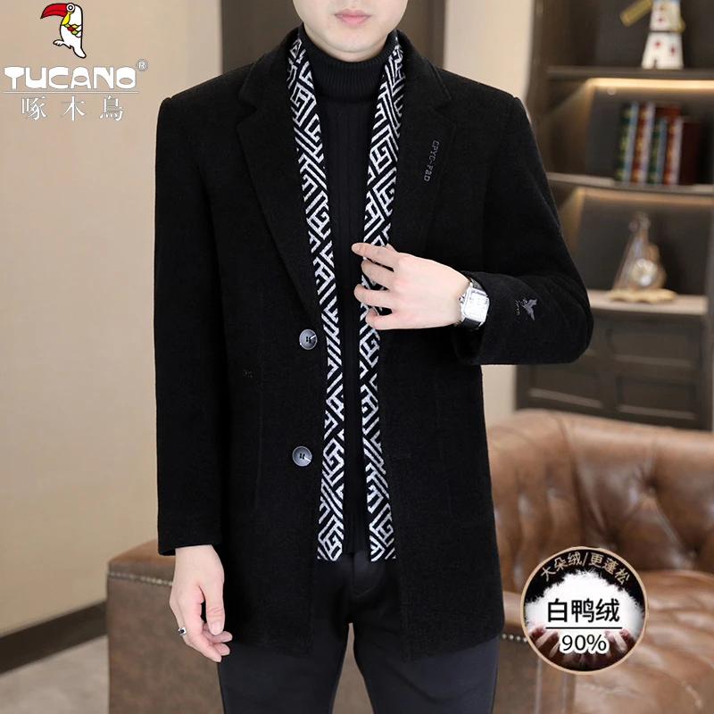 TUCANO/啄木鳥【可拆卸围巾】冬季休闲高档白鸭绒毛呢大衣男士风衣