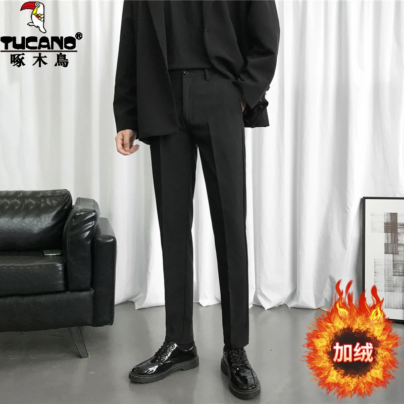 TUCANO/啄木鳥小西裤男修身直筒休闲裤子冬季加绒高级垂感西装裤1