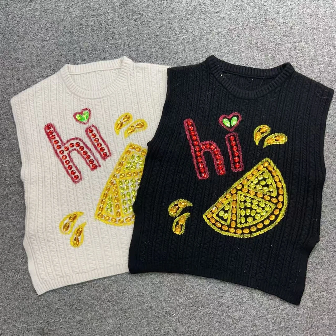 依诺原创】重工彩绘钉珠毛衣马甲  胸围106 衣长64  ZG24399