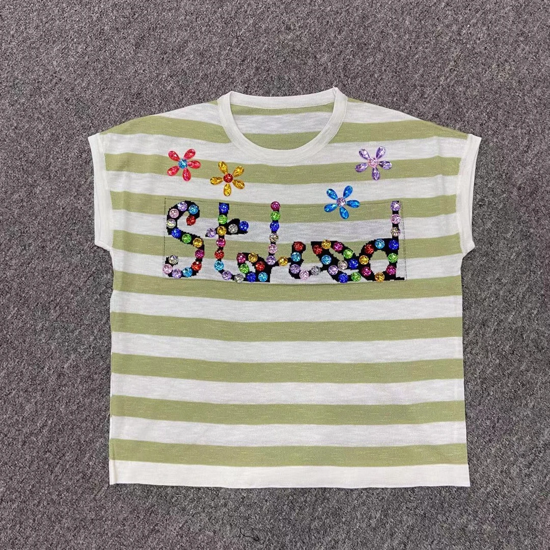 【依诺原创】新款重工手工钉珠针织短袖  衣长56 胸围108  ZG24119