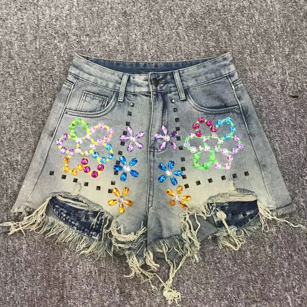 【依诺原创】新款重工钉珠花花短裤 腰围64臀围88裤长35  ZG24086