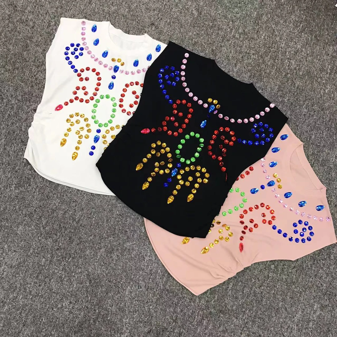 【依诺衣橱】新款重工欧货钉珠针织短袖T恤 胸围94衣长55 YN432YC