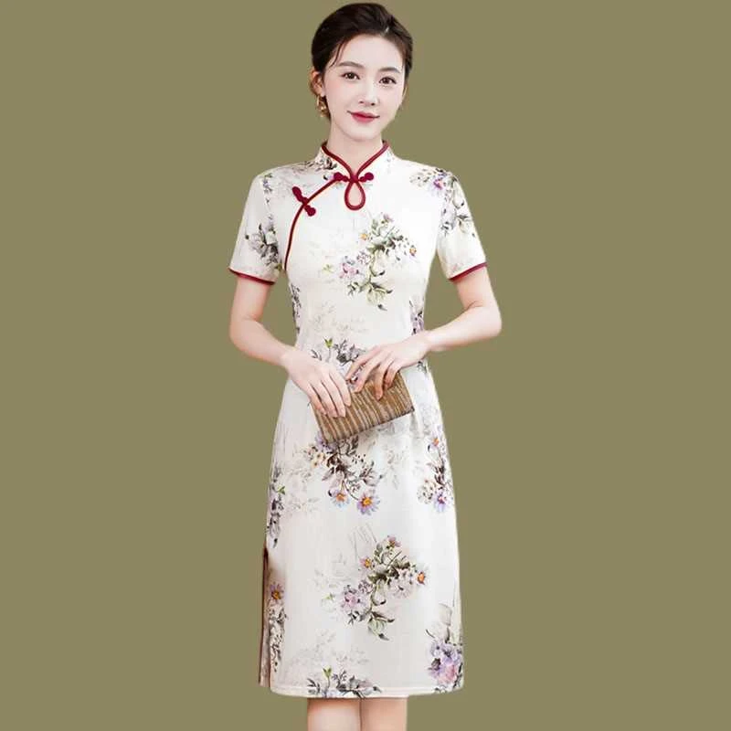 中年妈妈夏季连衣裙气质2025新款中老年女装高贵洋气改良旗袍裙子