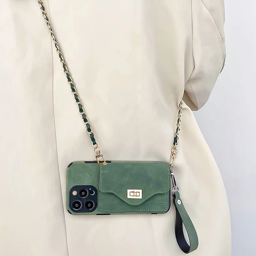 【苹果/华为】日韩时尚翻毛皮零钱卡包斜挎可背挂绳手提防丢绳女款