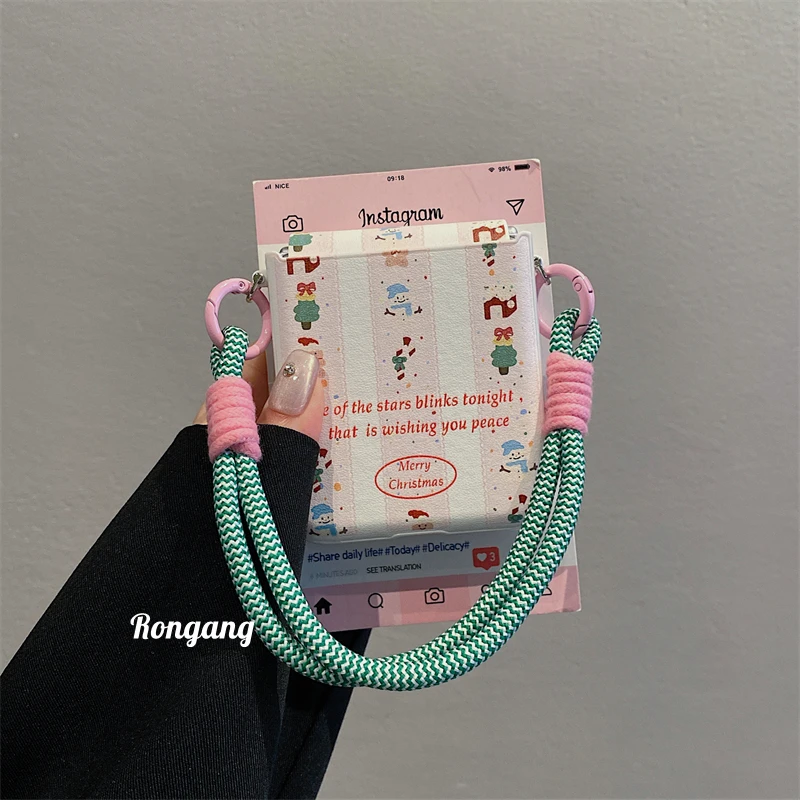 适用小米mixflip手机壳ins圣诞节可爱插画华为pocket2手提绳女款