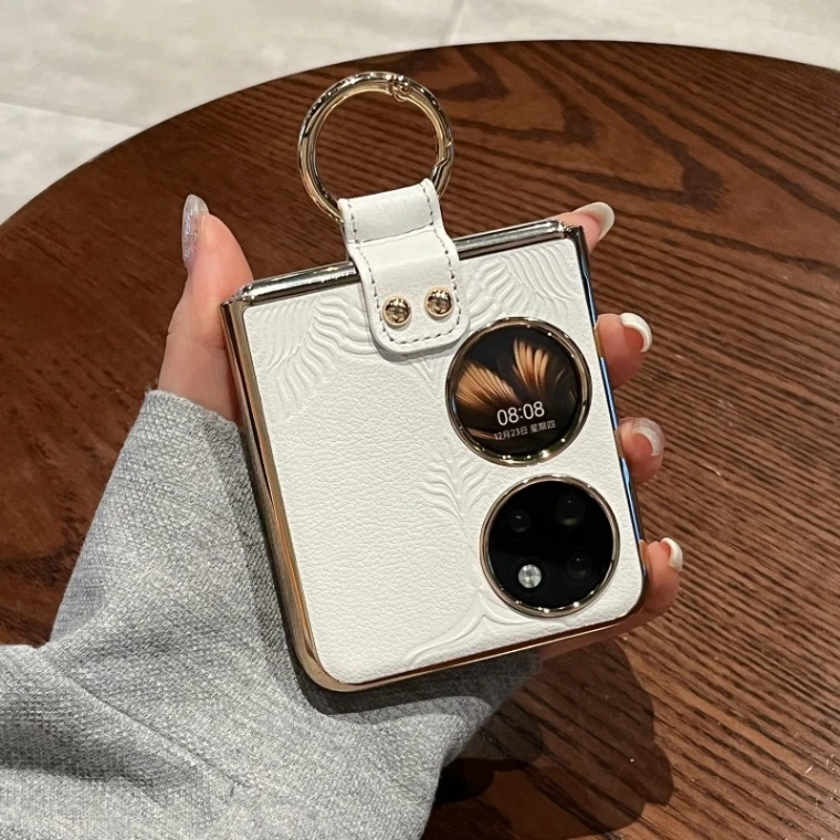 华为p50pocket手机壳高端真皮指环支架pocket 2折叠屏奢华保护壳