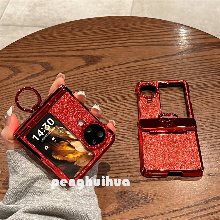 OPPOFindN2Flip手机壳折叠屏findn3flip新年红闪粉镶钻指环防摔女