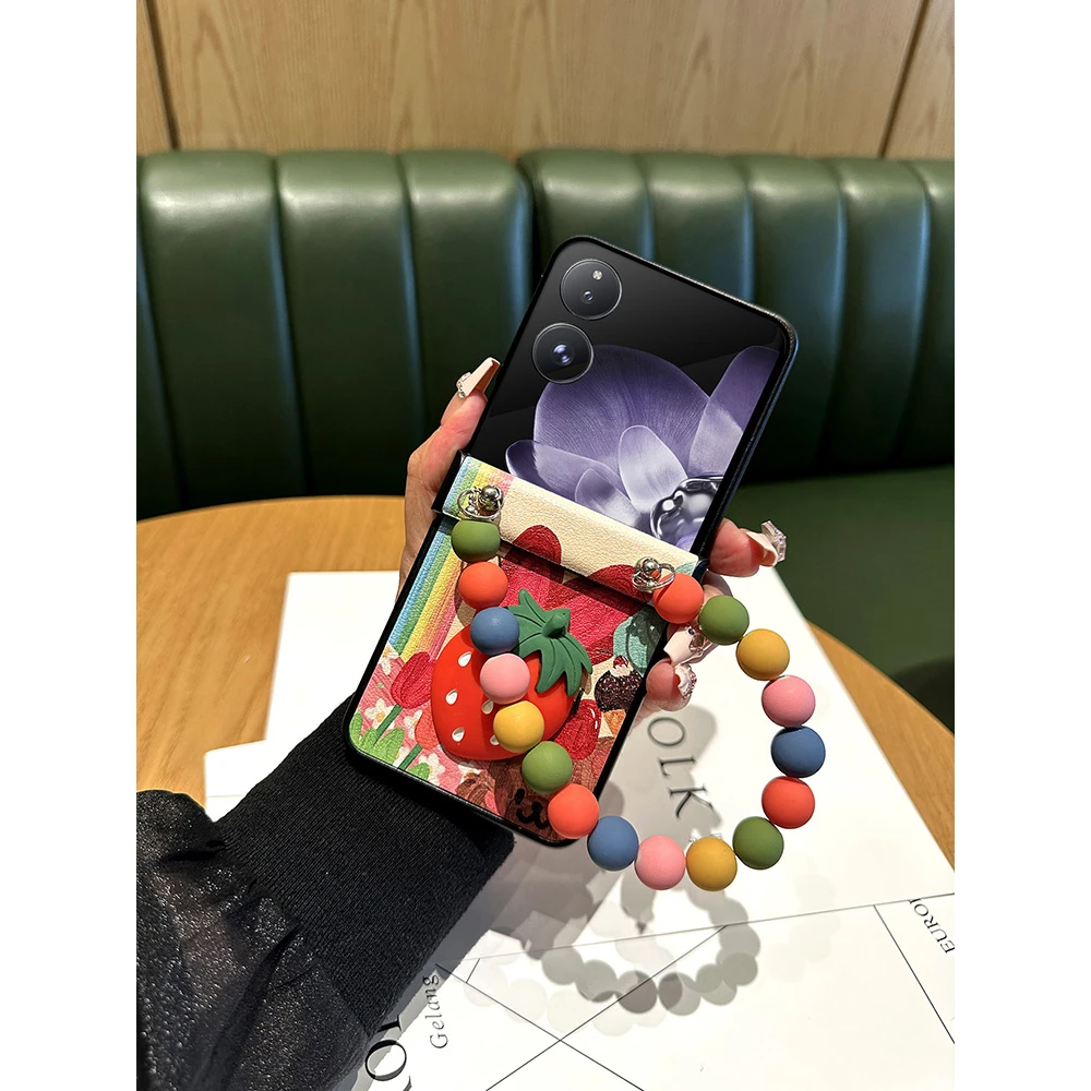 谭松韵纪星同款适用小米Mix Flip手机壳折叠屏卡通大草莓手提链条