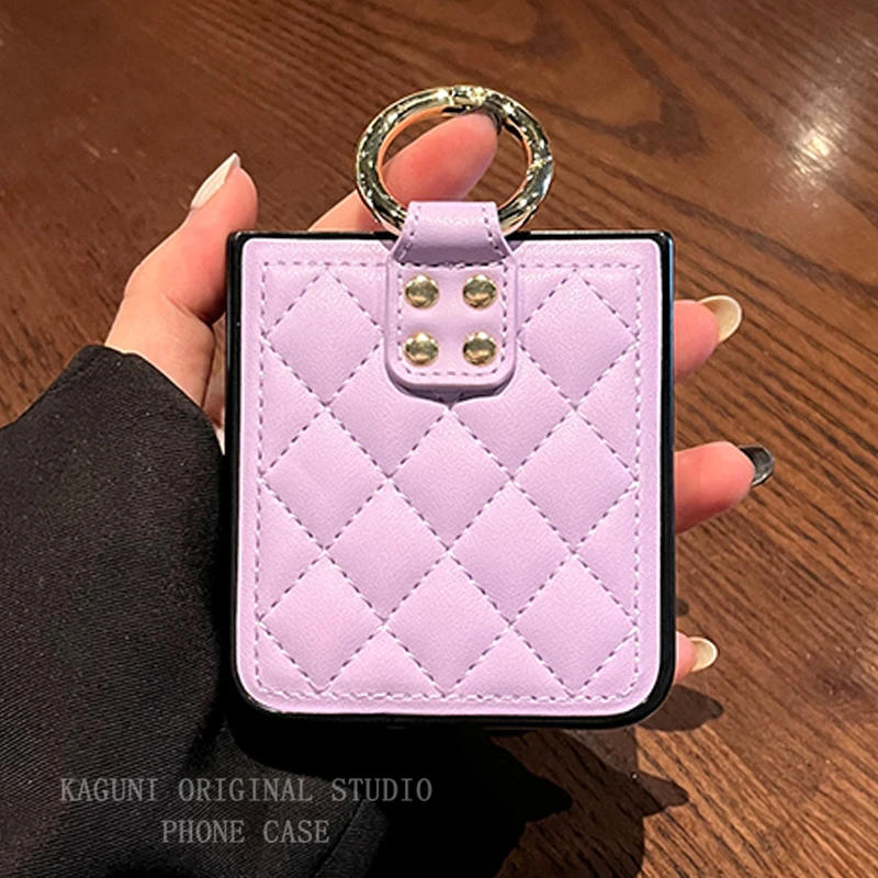 日韩高档小羊皮菱格指环扣适用小米MIX Flip手机壳荣耀MagicVFlip