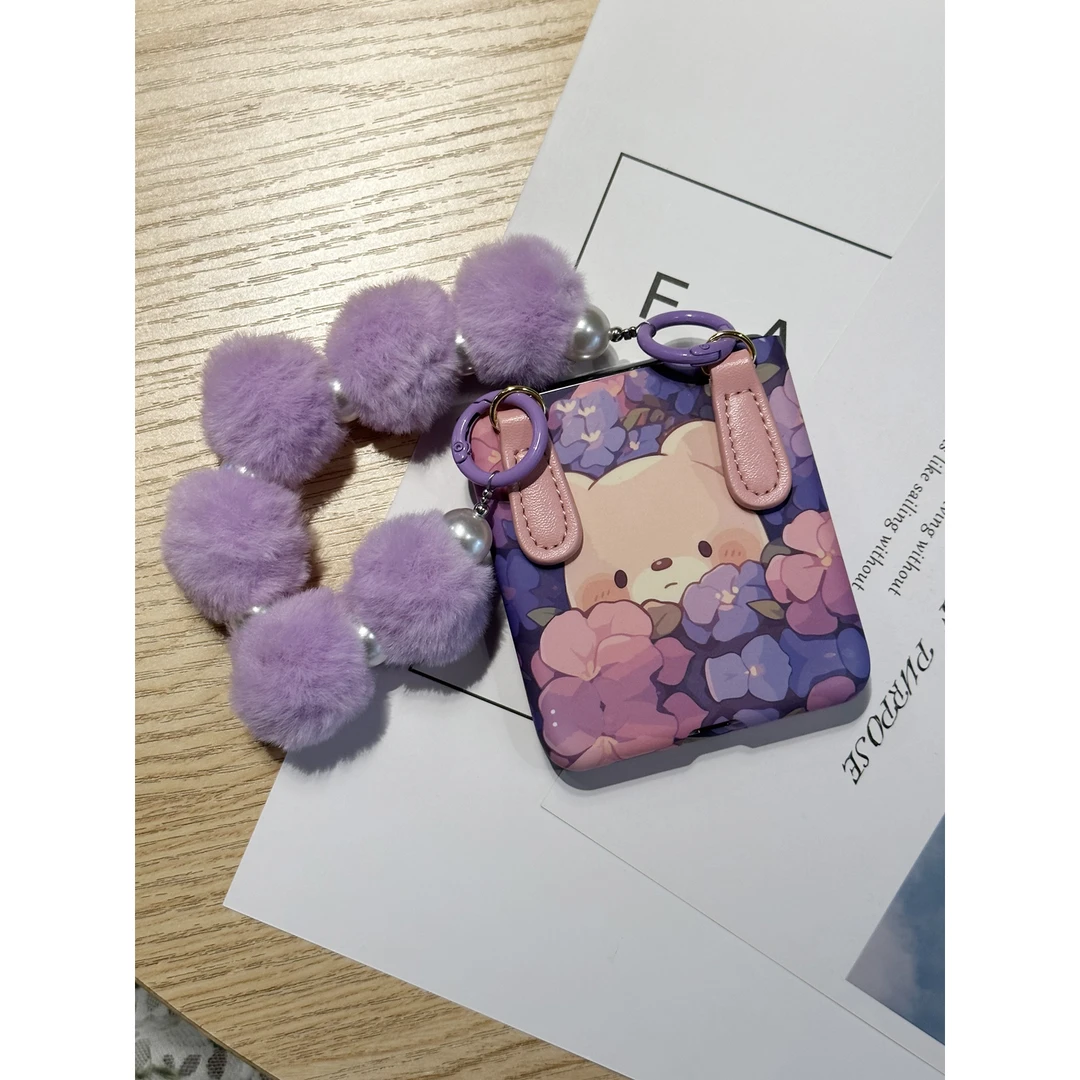 紫色小熊适用华为Pocket2手机壳新款novaFlip毛绒手提小米MIXFlip
