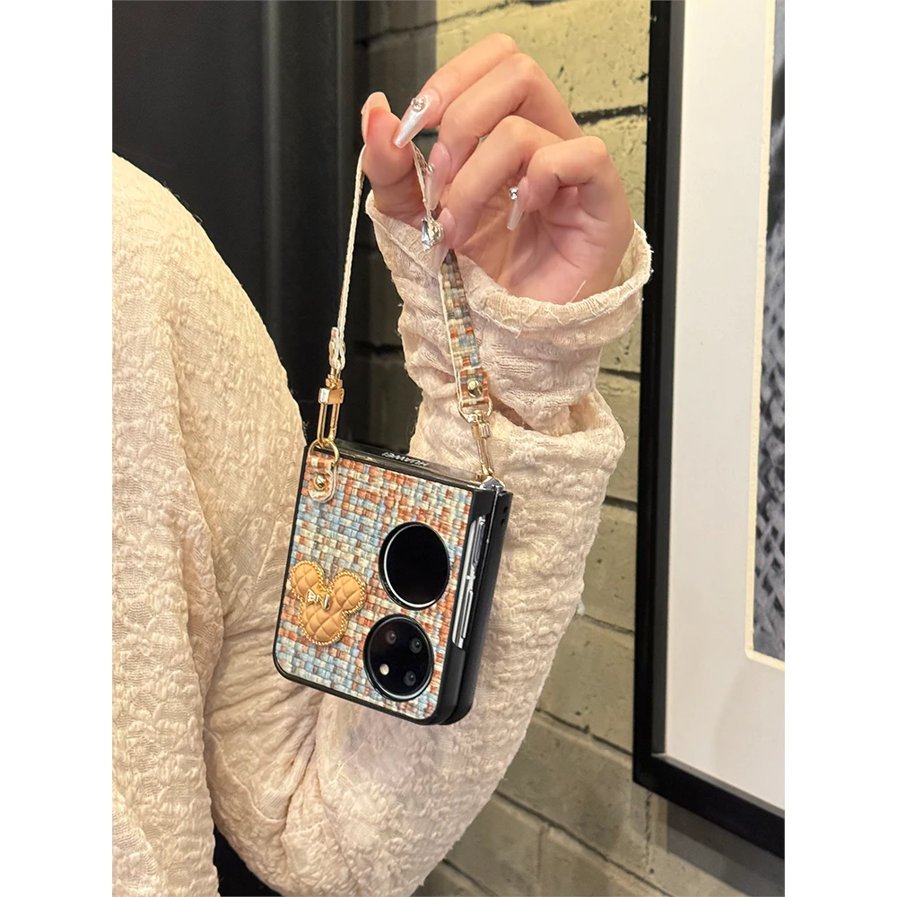 华为p50pocket手机壳新款pocketS米奇编织挂绳保护套奢华感网红女