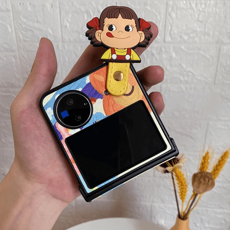不二家牛奶妹适用vivoXFlip手机壳折叠屏卡通皮质xflip手腕带女款