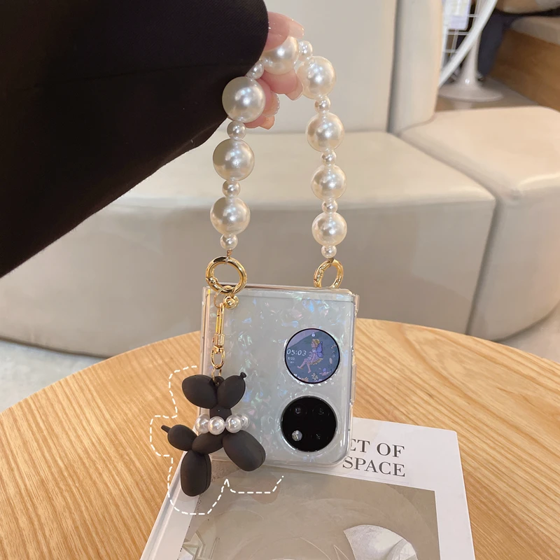 韩国气质大珍珠手提华为pocket2手机壳贝壳纹p50pocket宝盒折叠女