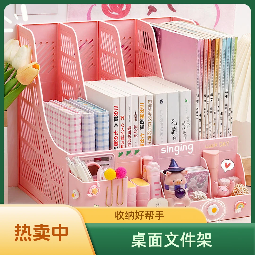 加厚文件架ins风笔记本大容量书架桌面上收纳文件框置物架书立架