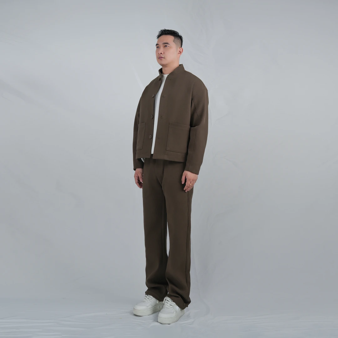 马丁叔叔 新款龙鳞格纹休闲短款高级简约亲肤国风夹克卫衣套装