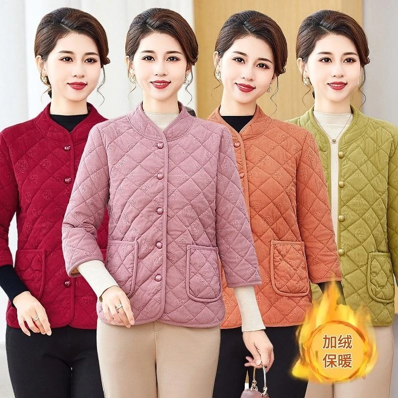 马甲新款中年妈妈加绒半袖马夹中年女士轻薄保暖七分袖小棉衣外套