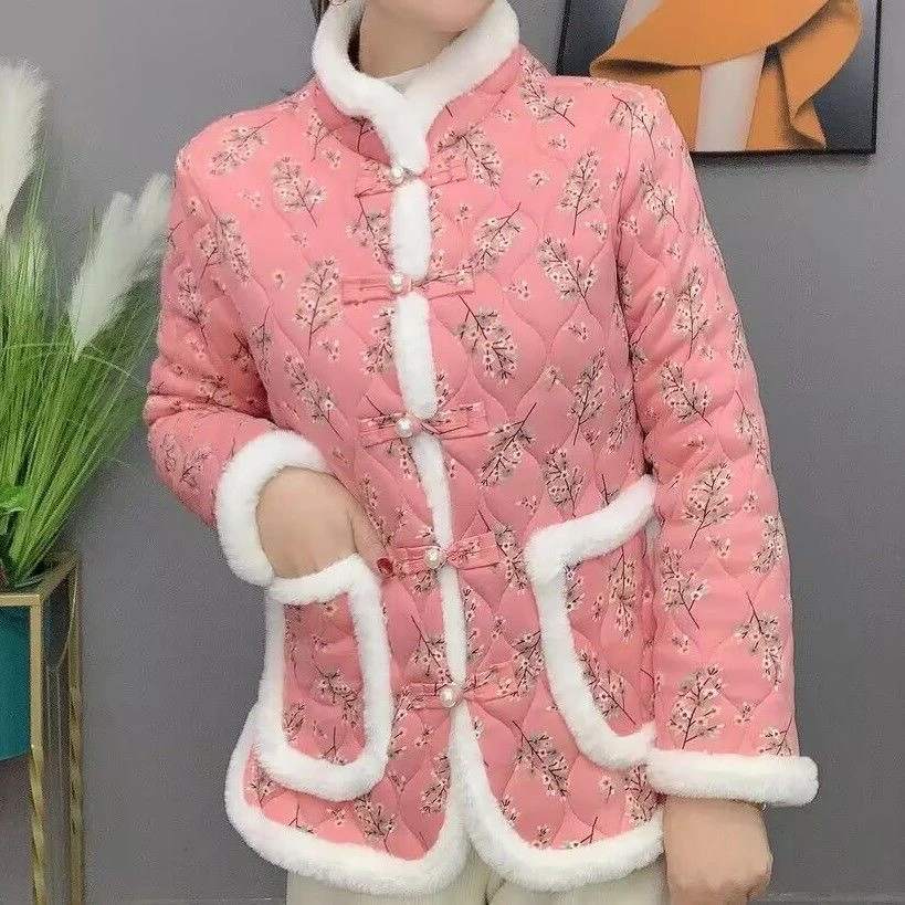 网红冬季新款女装棉衣东北唐装棉袄复古妈妈装加厚保暖外套花袄女