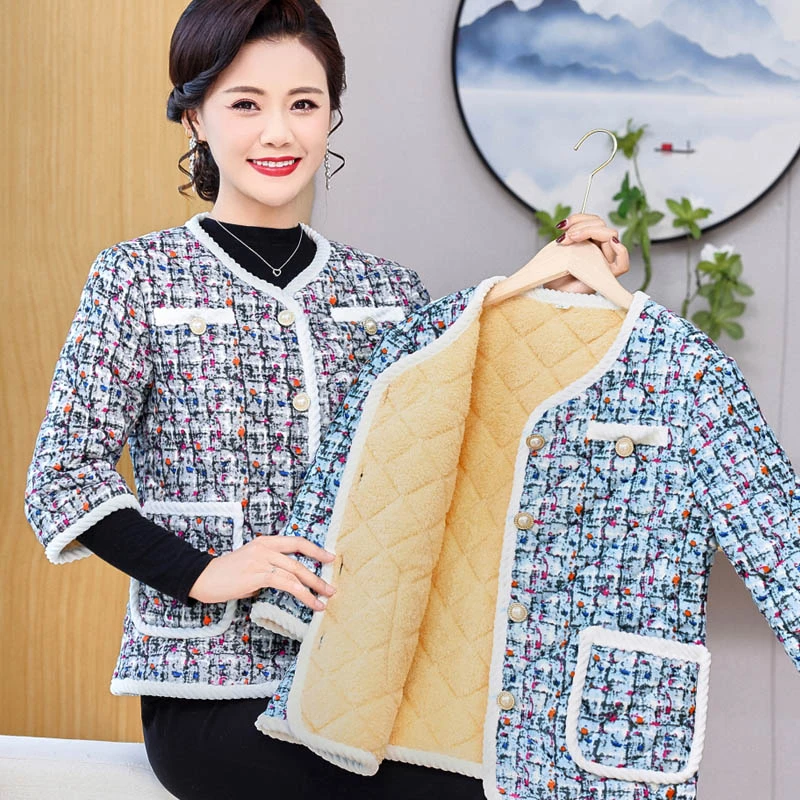 妈妈装短袖马甲女半袖棉衣外穿加绒加厚保暖中老年七分袖马夹外套