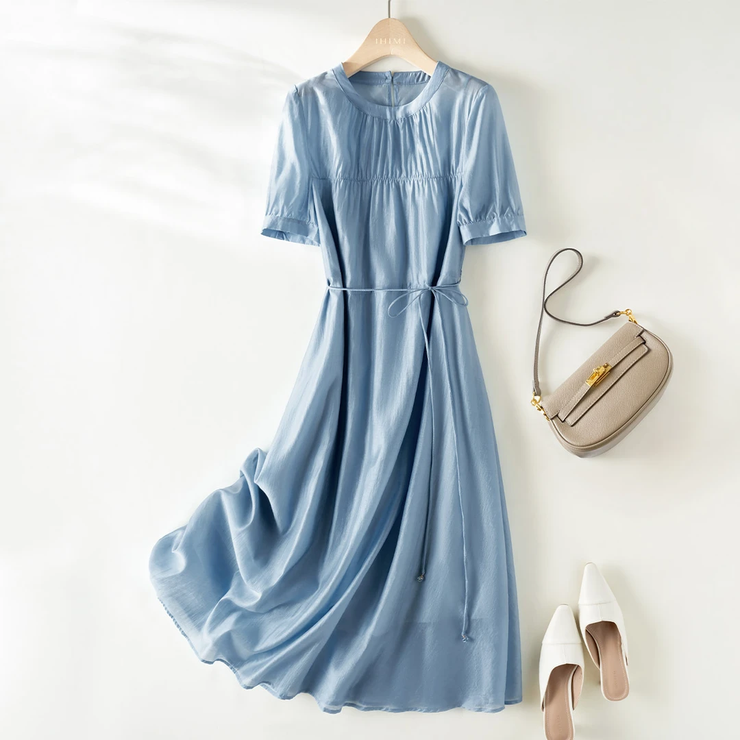 IHIMI/海谧2024夏季新款女简约时尚宽松气质舒适莱赛尔纤维连衣裙