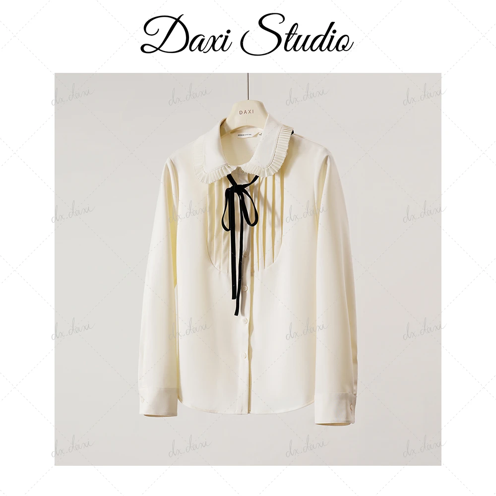 代大喜【风琴海】赫本风小众设计衬衫春新款气质长袖衬衣女