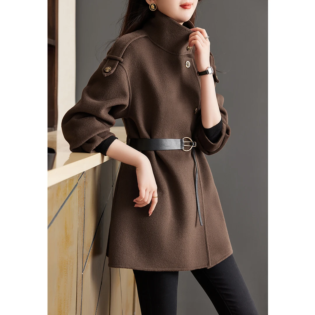 XWI/欣未2023年冬季新款宽松时尚百搭外套女洋气舒适双面毛呢大衣