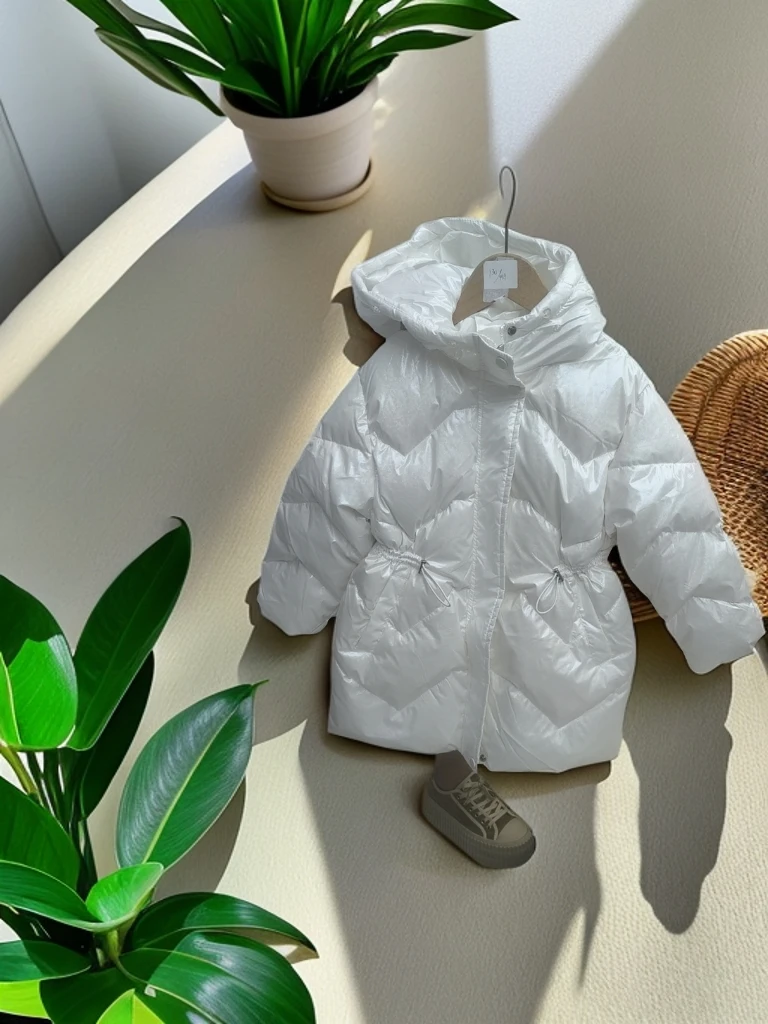 XG  2024年时尚洋气中长款太阳雪人女宝长款冬季羽绒服