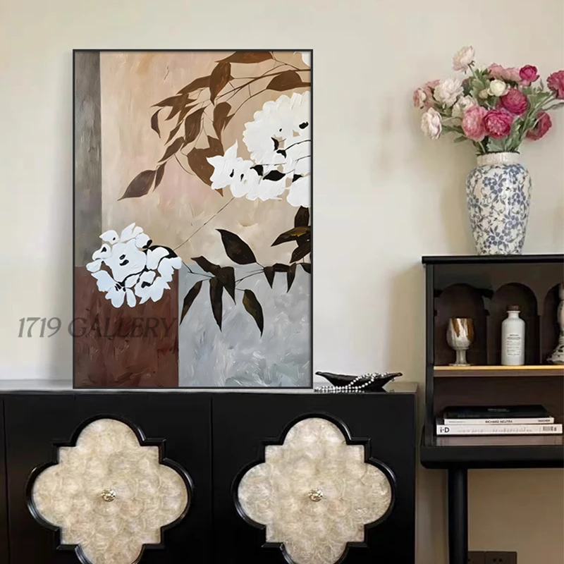 新中式国风玄关走廊挂画轻法式中古风客厅装饰画复古沙发背景壁画