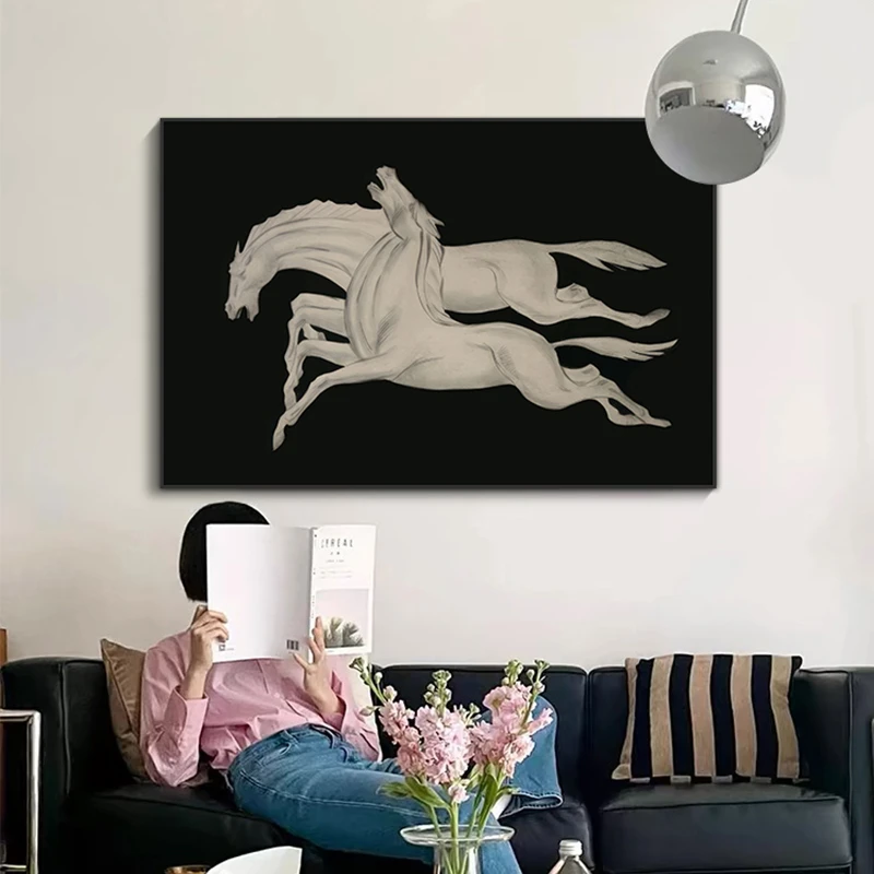 《奔马入梦》高级感中古风餐厅挂画法式复古客厅装饰画玄关柜摆画