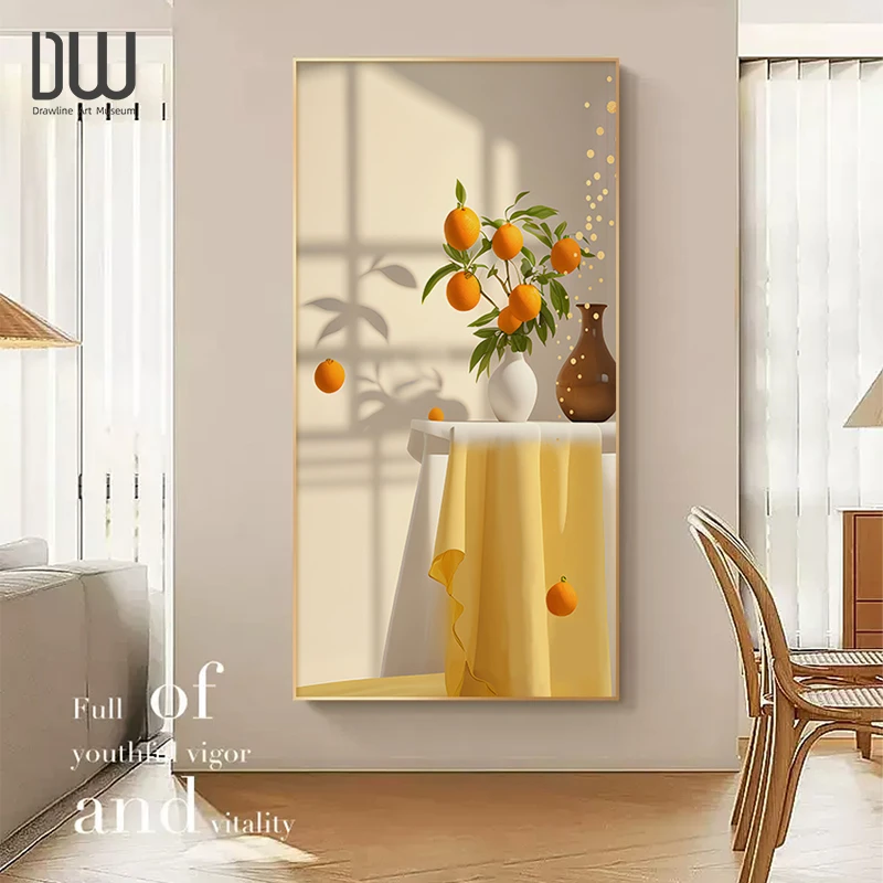 现代玄关装饰画北欧奶油风光影绿植壁画入户走廊过道壁画