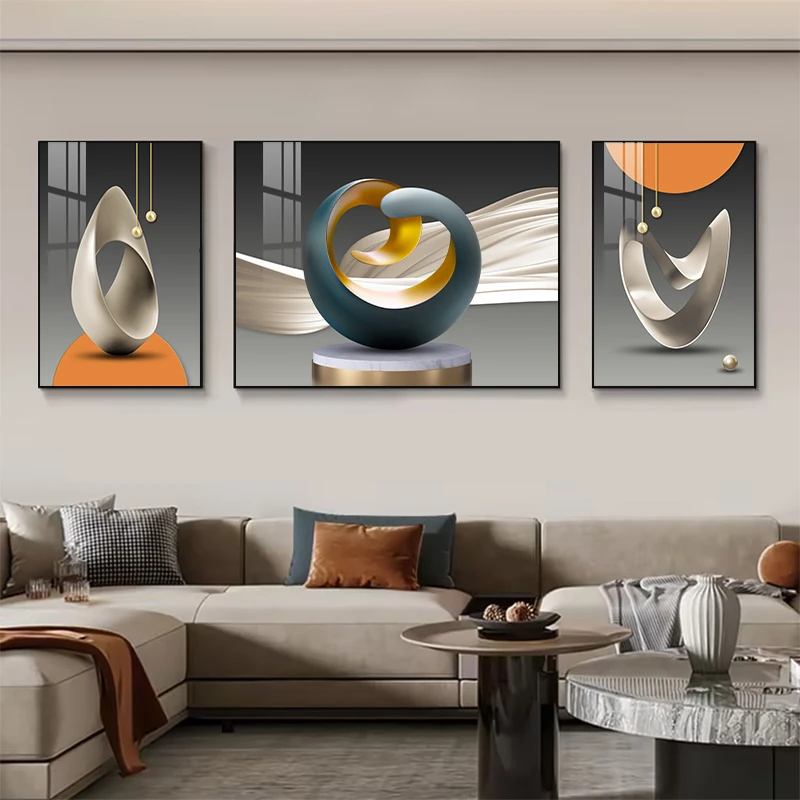 现代轻奢客厅装饰画三联画沙发背景墙大气高档壁画筑梦空间