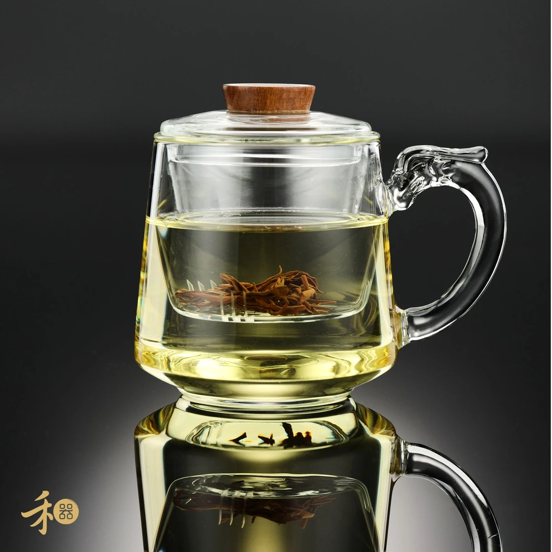 木作·承隆玻璃办公个人泡茶杯420ml加厚过滤耐热茶水分离杯