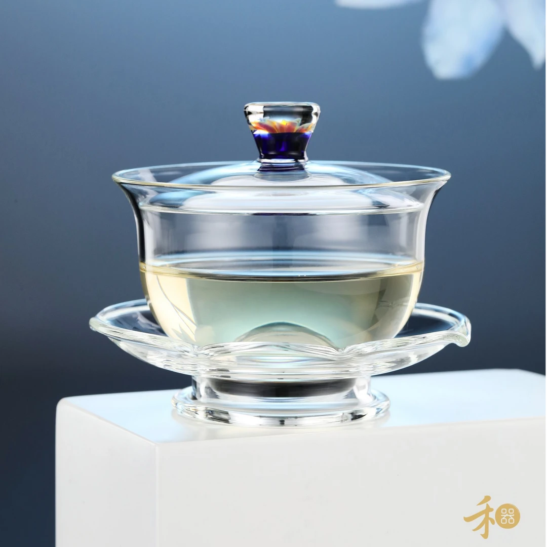 禾器菡韵 沁莲盖碗 玻璃茶具 耐热 带盖茶器 建议容量：160ml