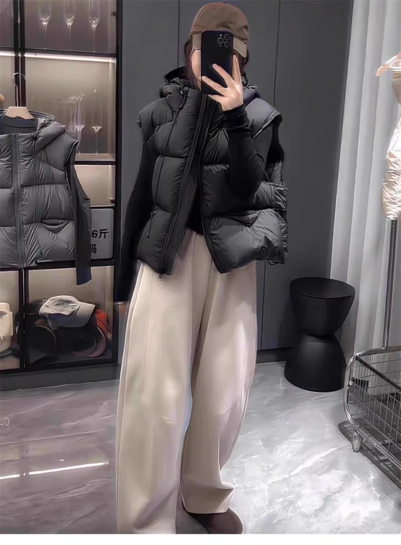 羽绒马甲女短款连帽冬季新款2024韩宽松高级感小个子背心坎肩外套