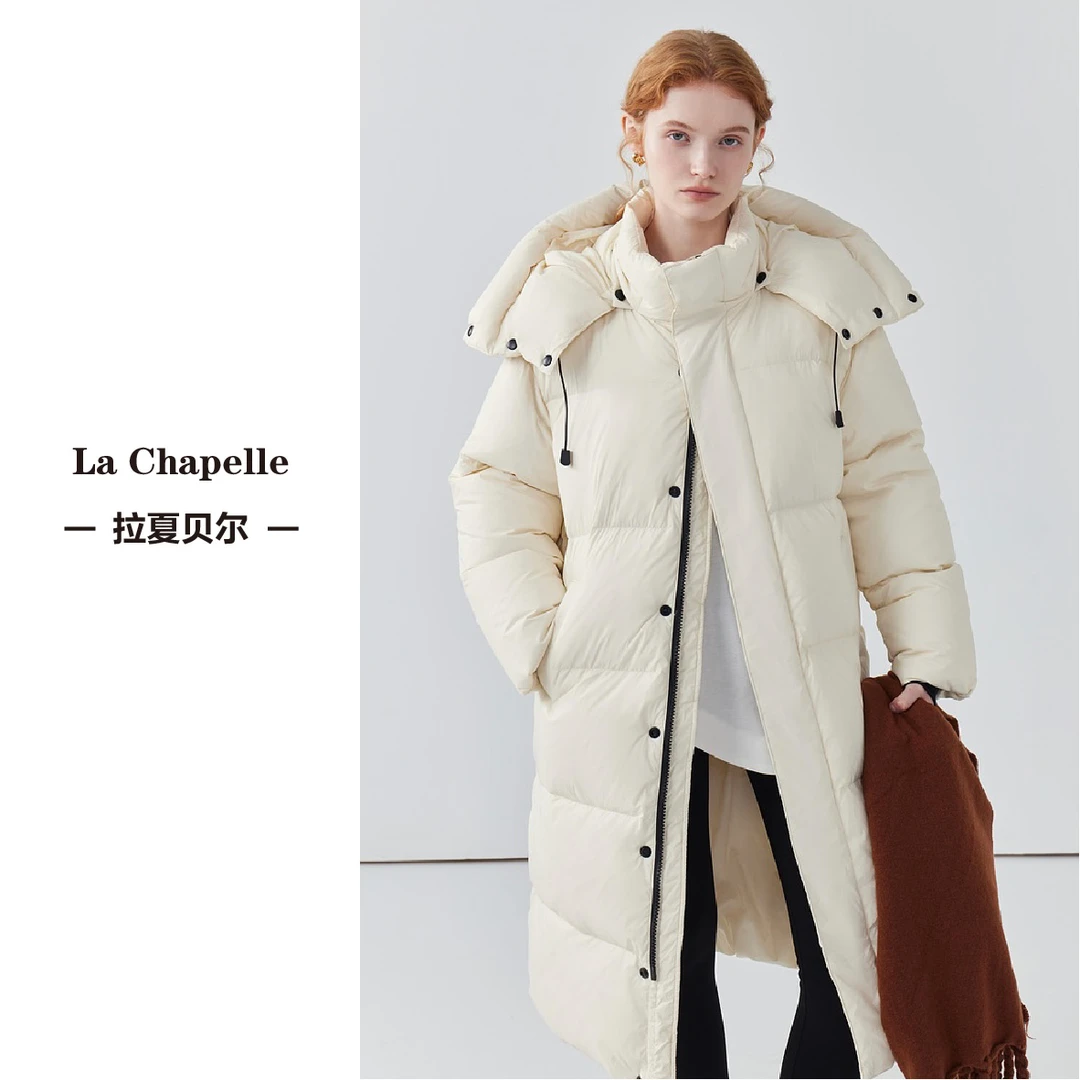 La Chapelle/拉夏贝尔极寒中长被子款羽绒服女90白鸭绒情侣款外套
