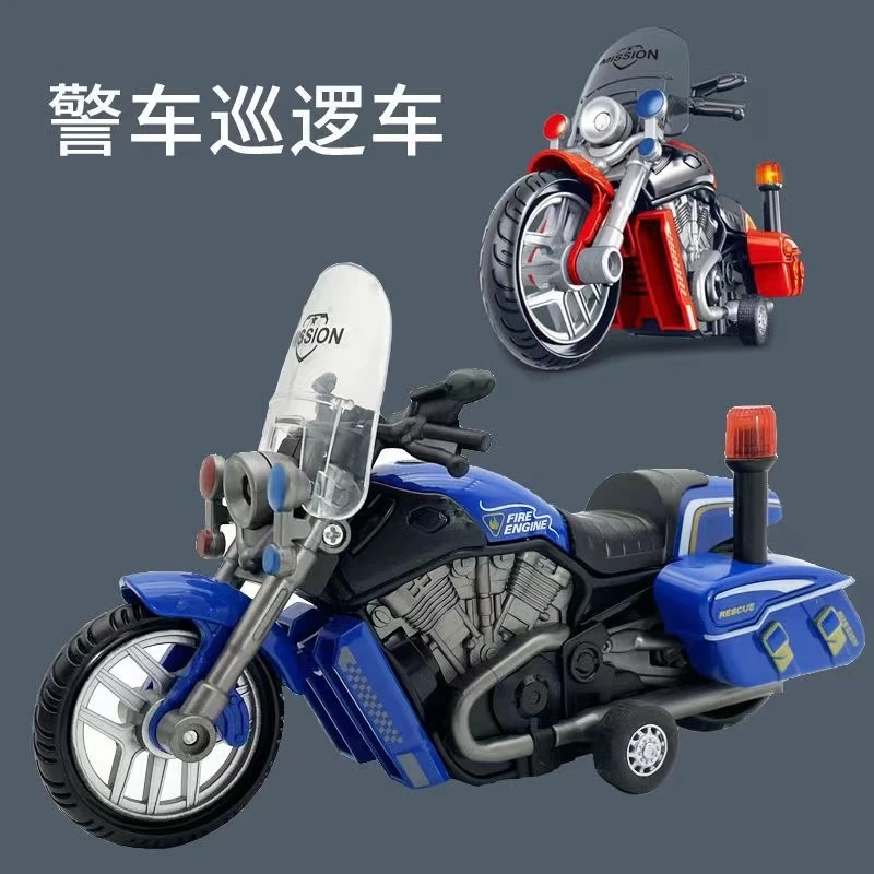 仿真惯性声光摩托车模型警察巡逻车灯光带音乐儿童玩具生日礼物车