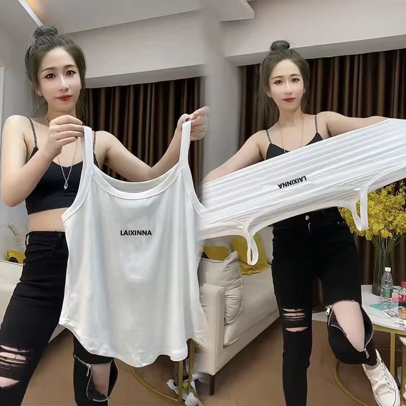 80-200斤大码吊带背心女刺绣内搭外穿宽松遮肚打底衫百搭显瘦胖mm